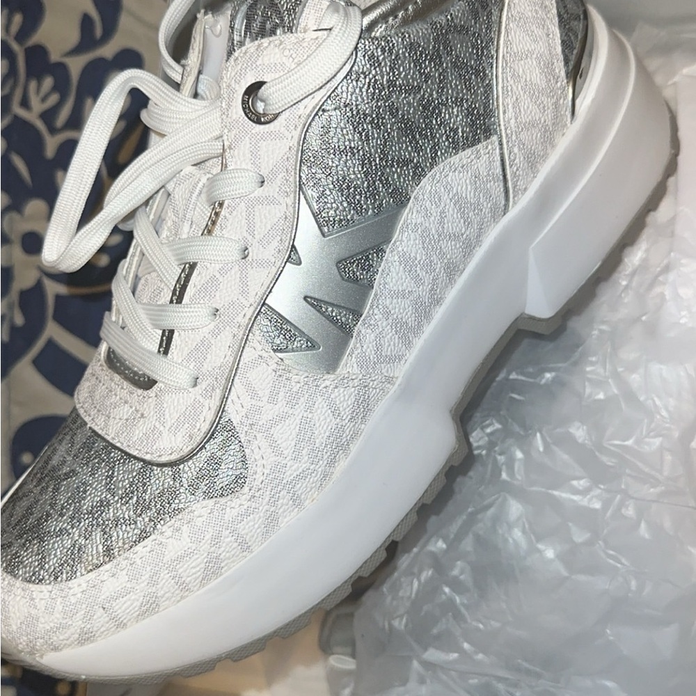 Michael Kors Silver and White Sneakers